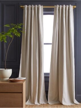 (2) Quince Cream Cotton Slub Room Darkening Curtains